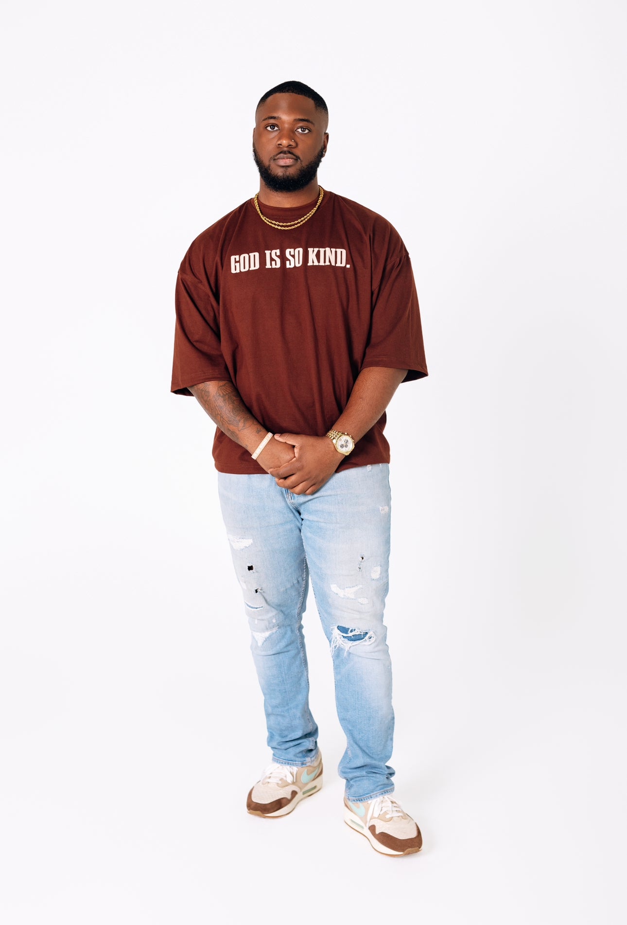 GOD IS SO KIND I Oversized Brown x Cream T-Shirt