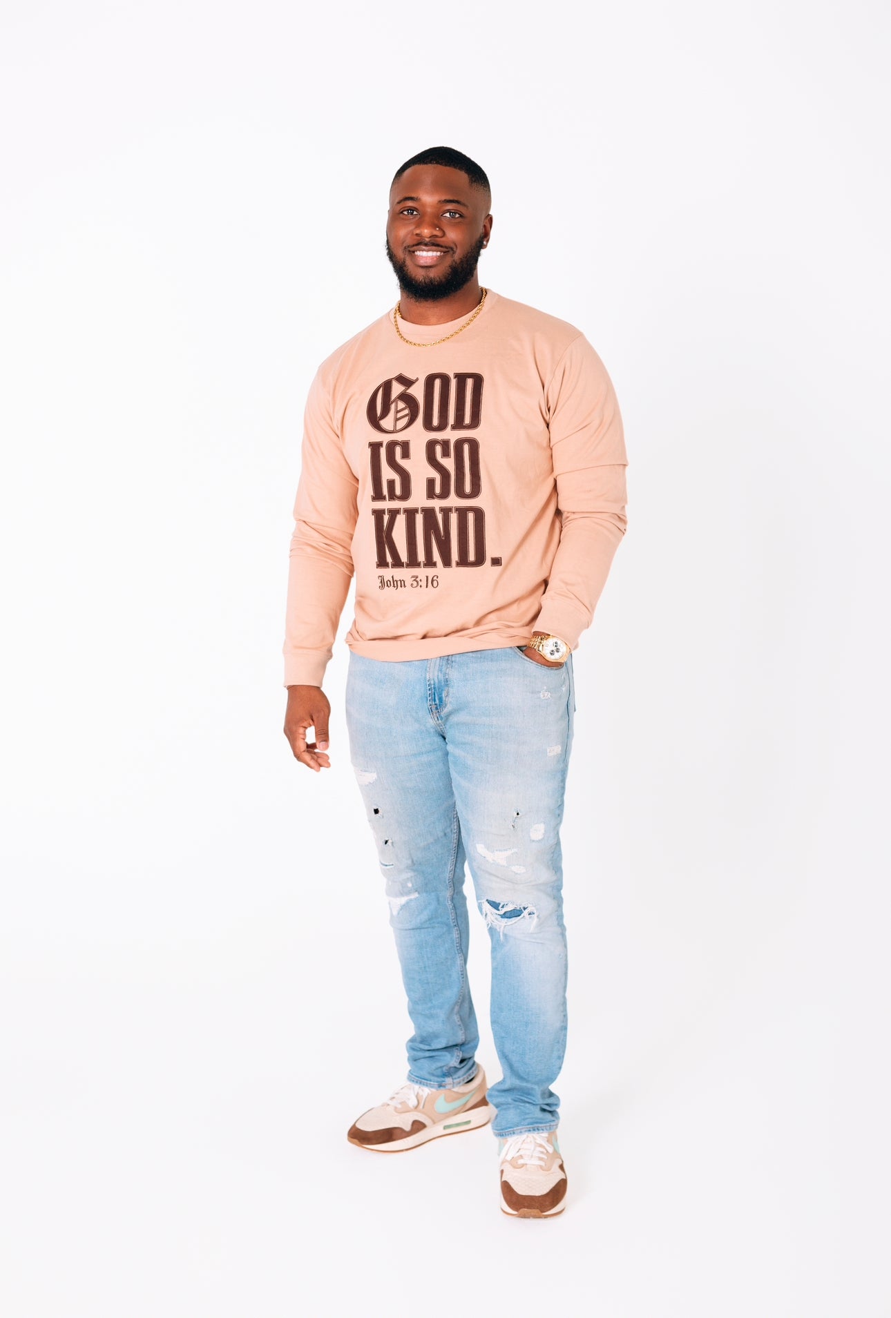 GOD IS SO KIND I Cream x Brown Stitched Long Sleeve