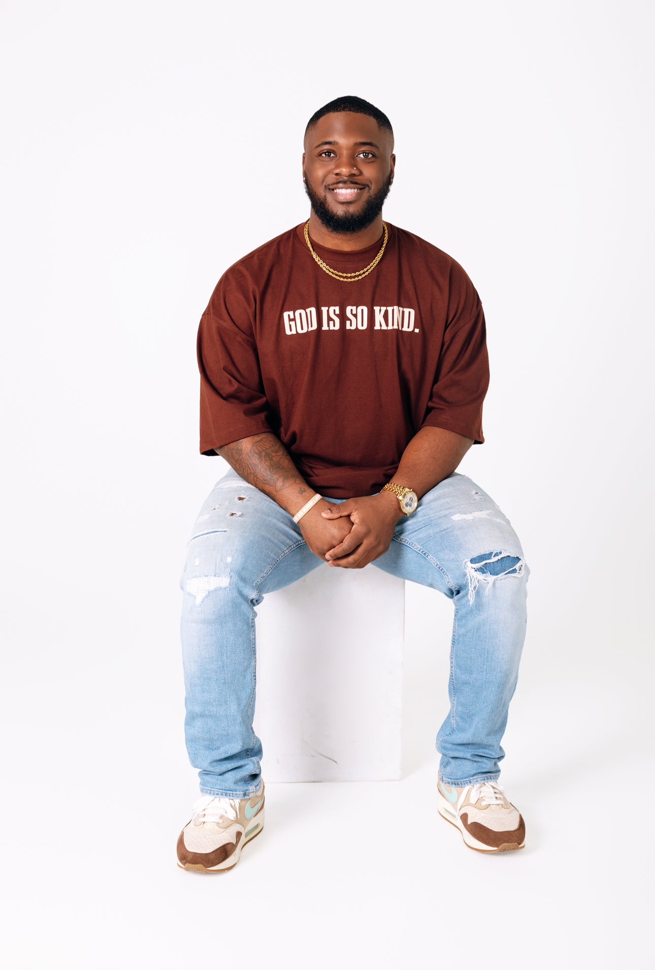 GOD IS SO KIND I Oversized Brown x Cream T-Shirt