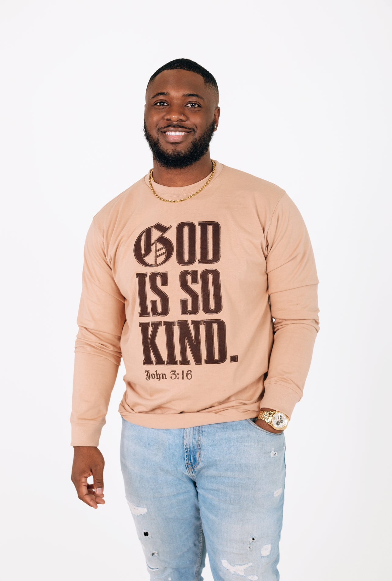 GOD IS SO KIND I Cream x Brown Stitched Long Sleeve