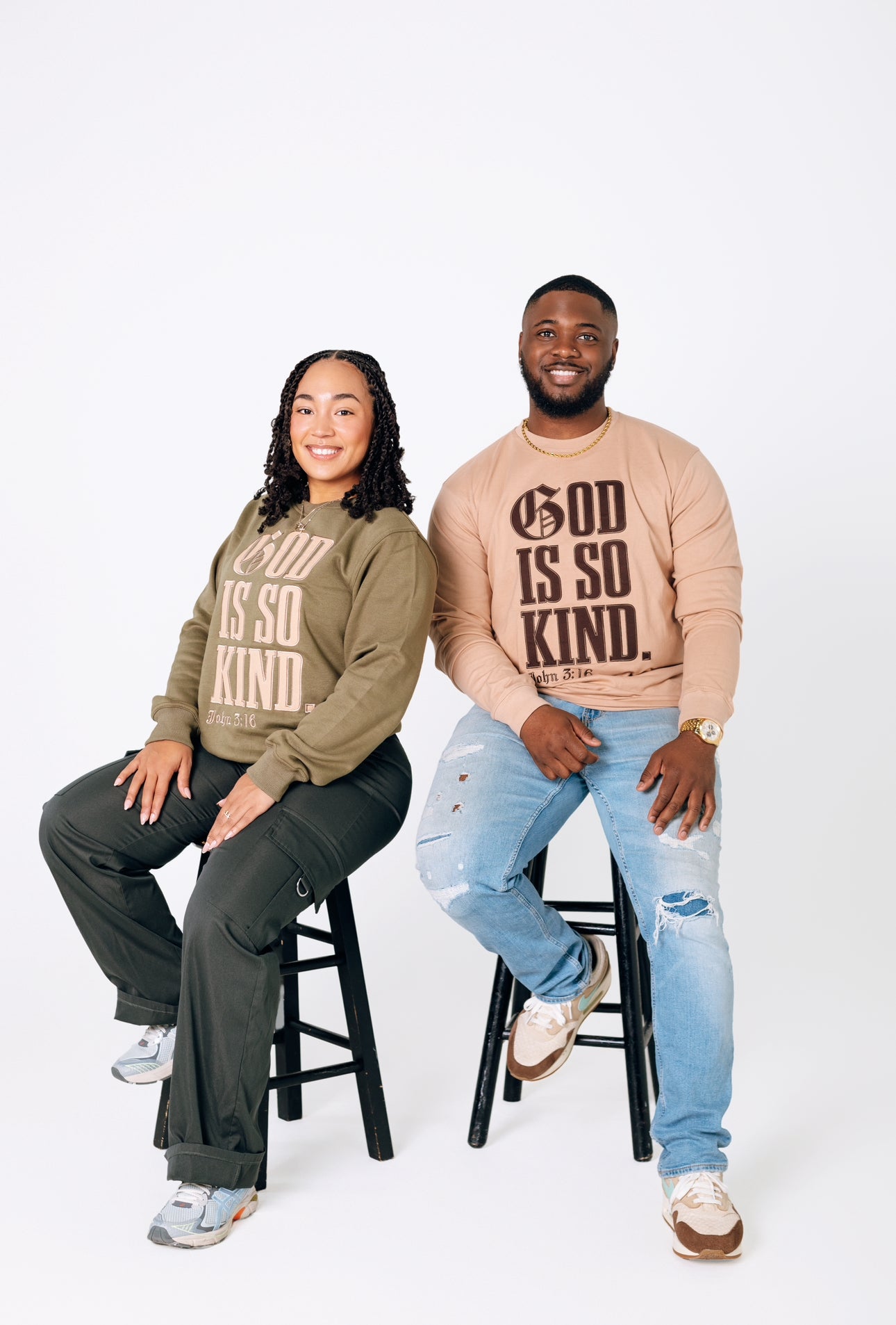 GOD IS SO KIND  I  Green x Cream Stitched Sweatshirt