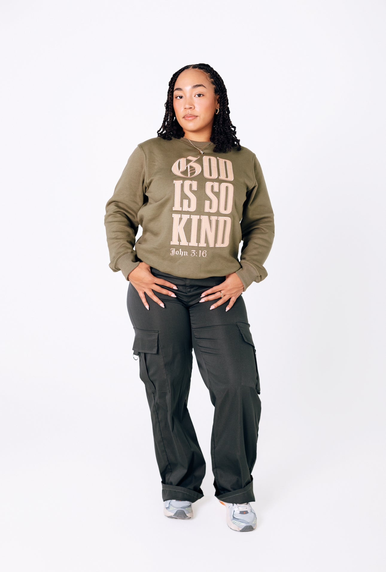 GOD IS SO KIND  I  Green x Cream Stitched Sweatshirt