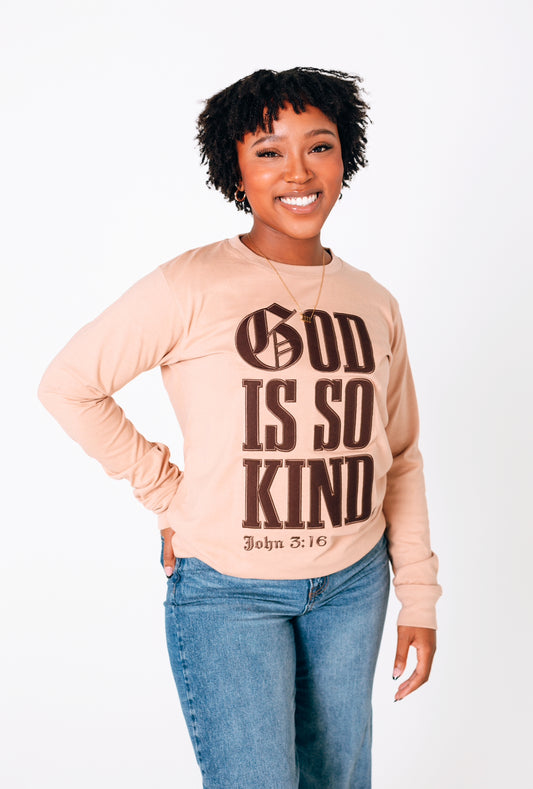 GOD IS SO KIND  I  Cream x Brown Stitched Long Sleeve