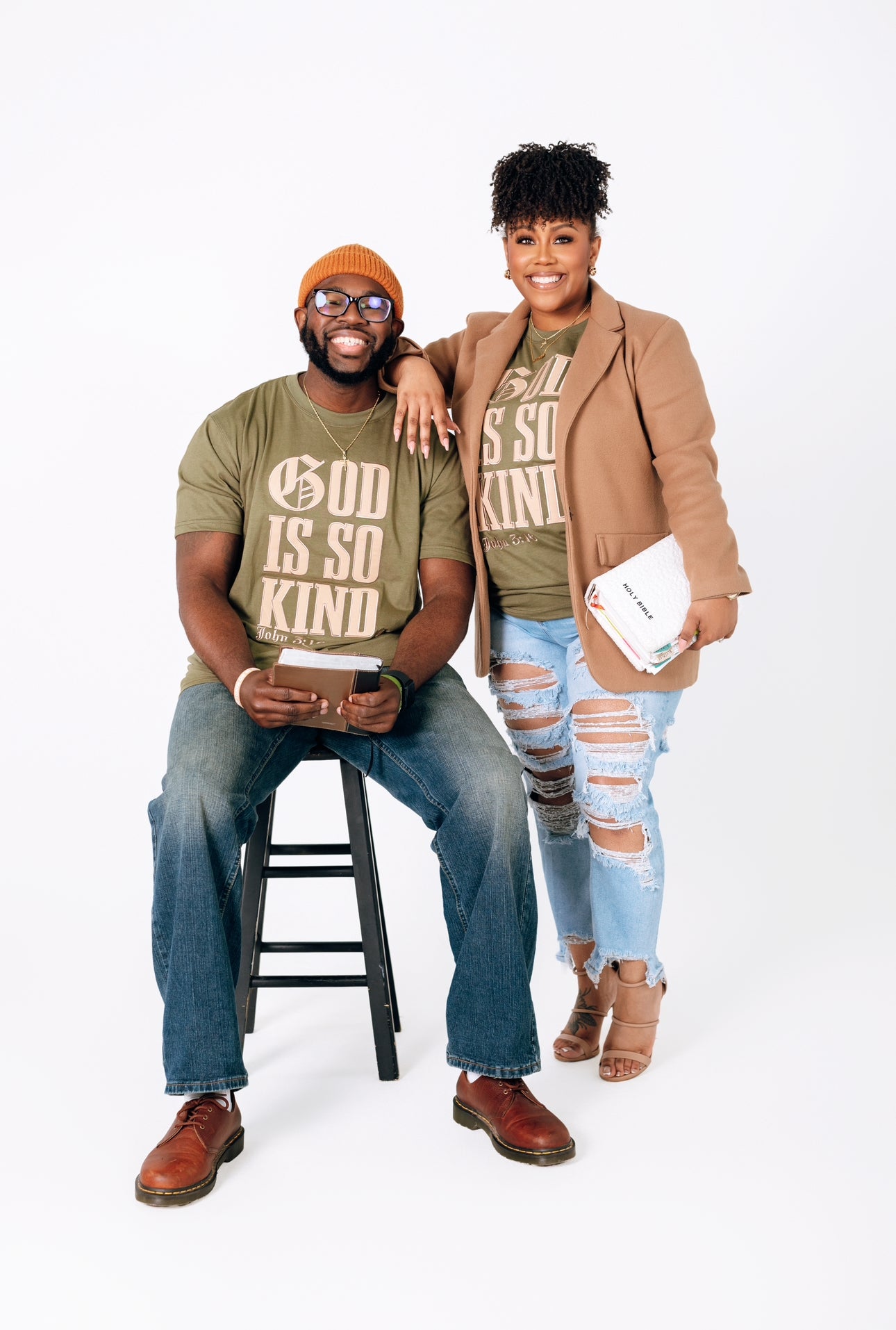 GOD IS SO KIND  I  Green x Cream Stitched Short Sleeve