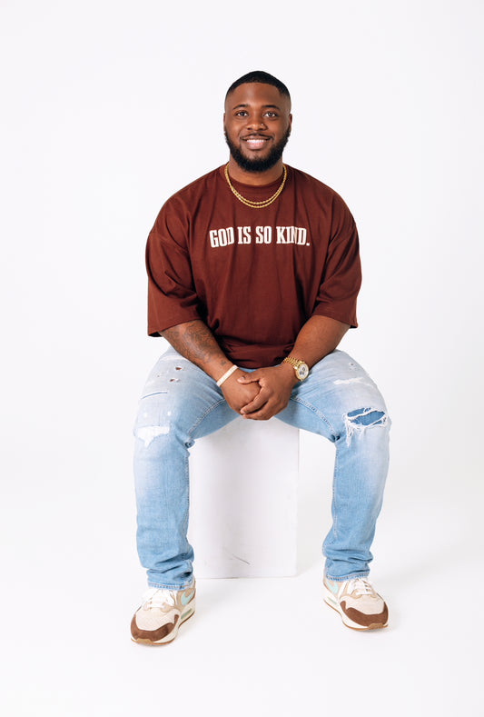 GOD IS SO KIND  I  Oversized Brown x Cream T-Shirt